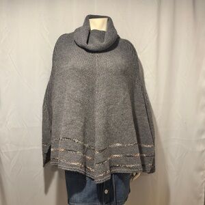 Vintage Gray Wool Blend Cowl Neck Poncho Cape Made in Italy